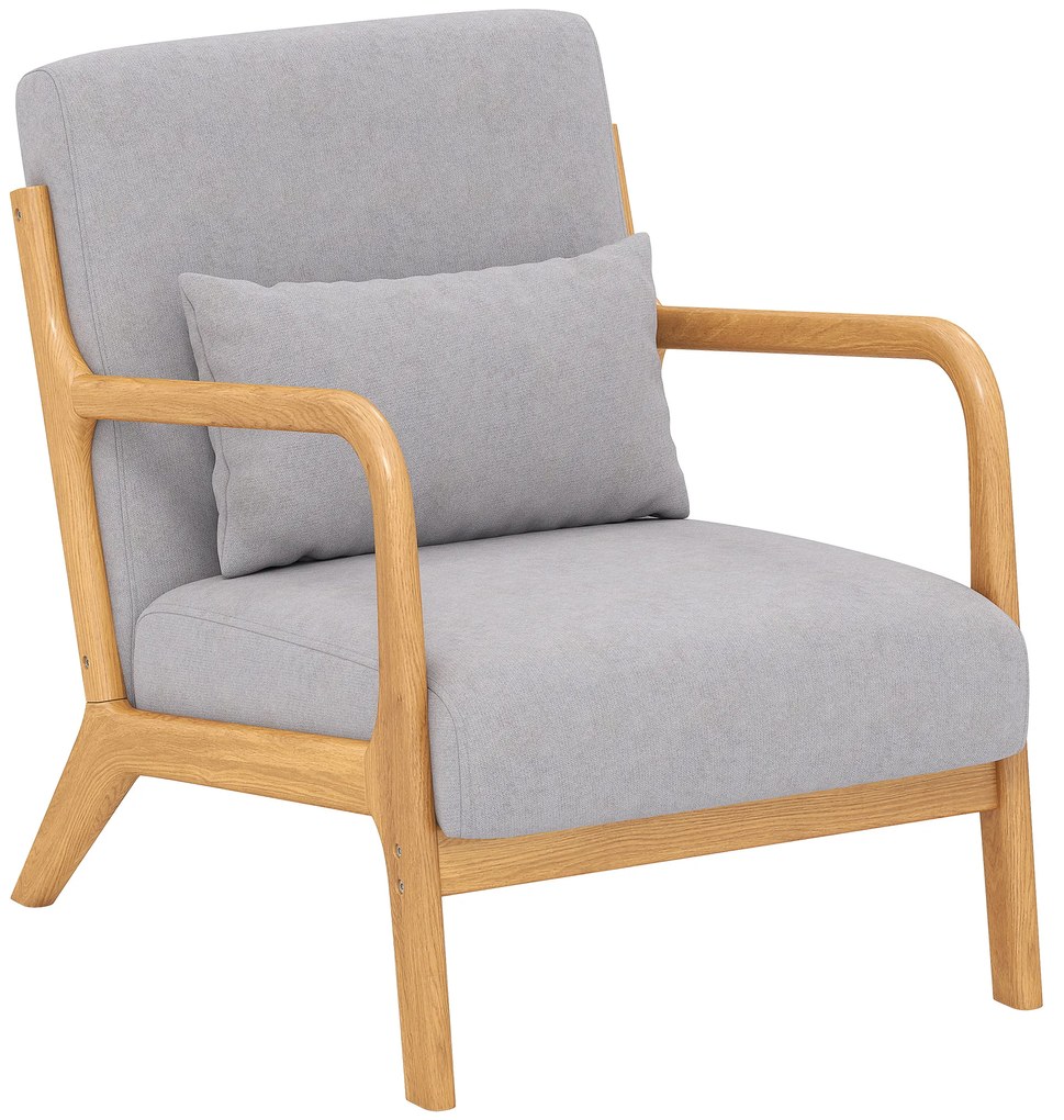 HOMCOM Fotoliu lounge - 3 perne incluse - șezut adânc - brațe - structură din lemn de hevea - aspect de catifea gri | Aosom Romania