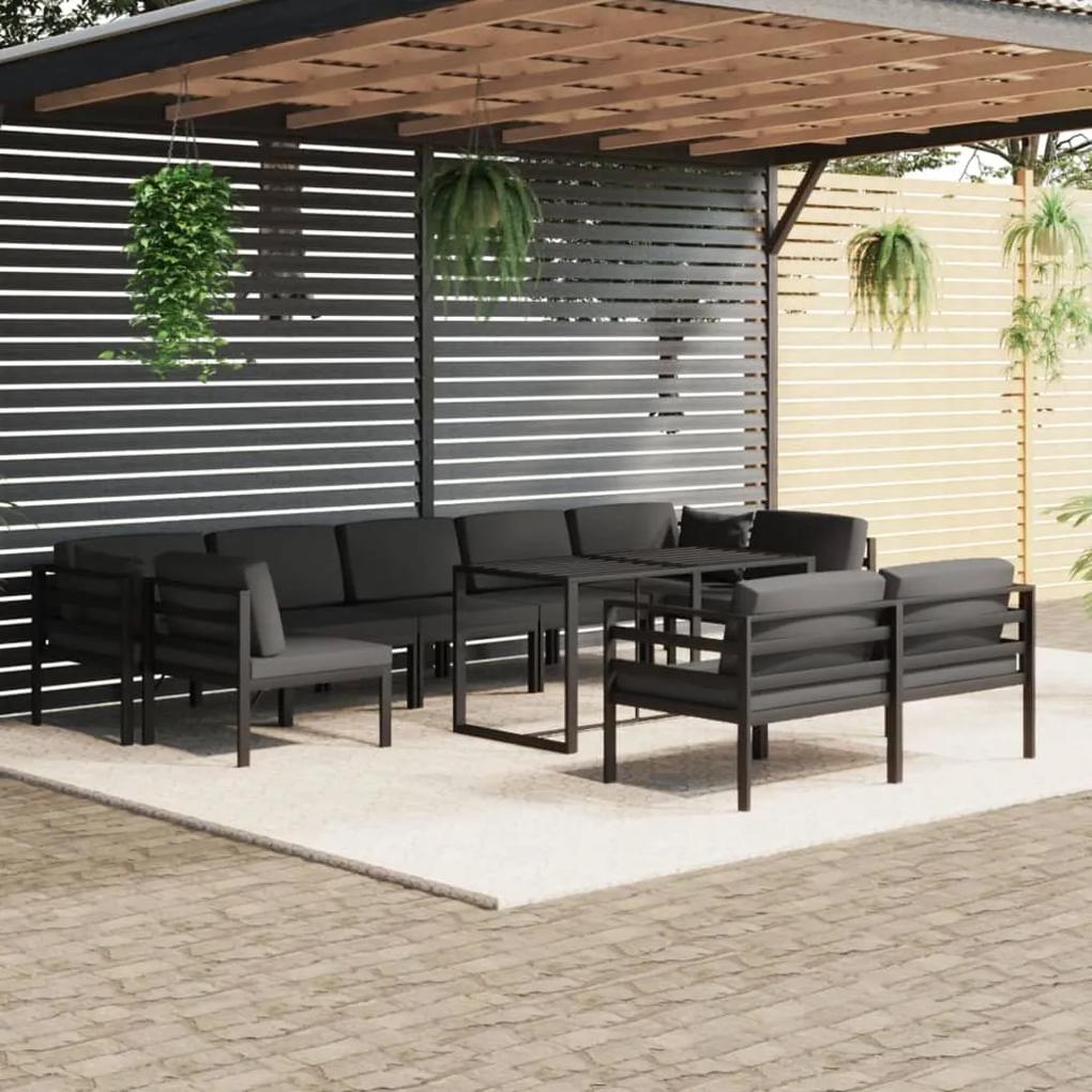 3115927 vidaXL Set mobilier relaxare grădină 10 piese perne aluminiu antracit