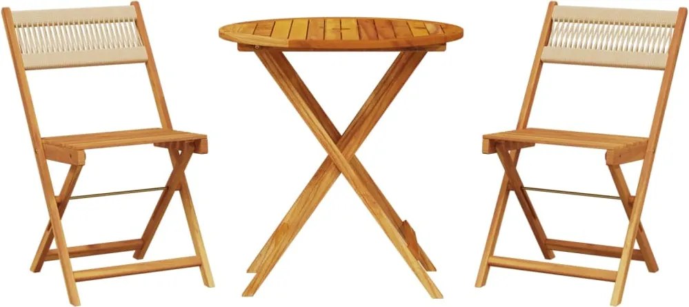 vidaXL Set mobilier bistro, 3 piese, bej, polipropilenă și lemn masiv