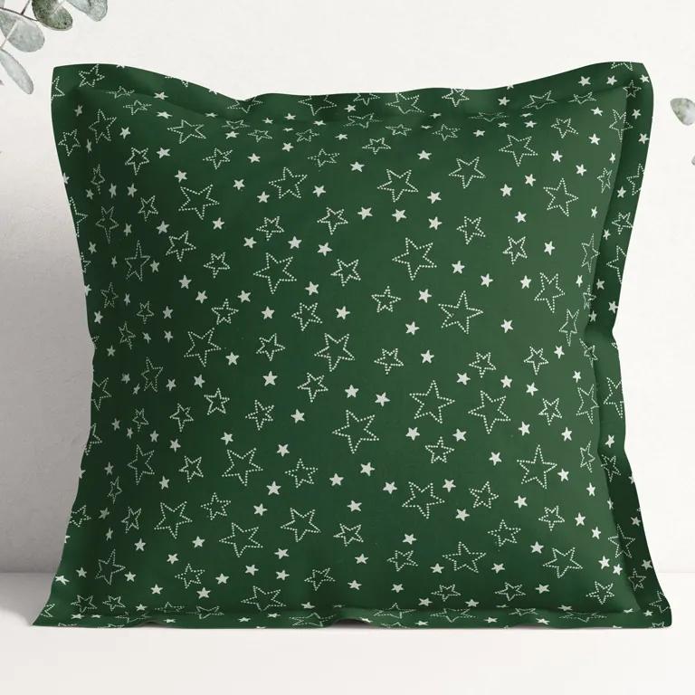 Goldea față de pernă din bumbac cu tiv decorativ - model 029 - steluțe albe pe verde 50 x 50 cm