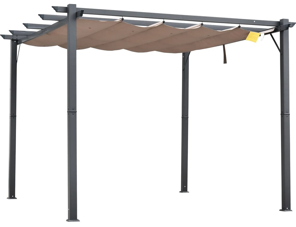 Outsunny Foisor Pergola de Gradina 3x3 m cu Acoperis Retractabil, Pergola din Aluminiu cu Acoperis Retractabil Anti UV, Gri