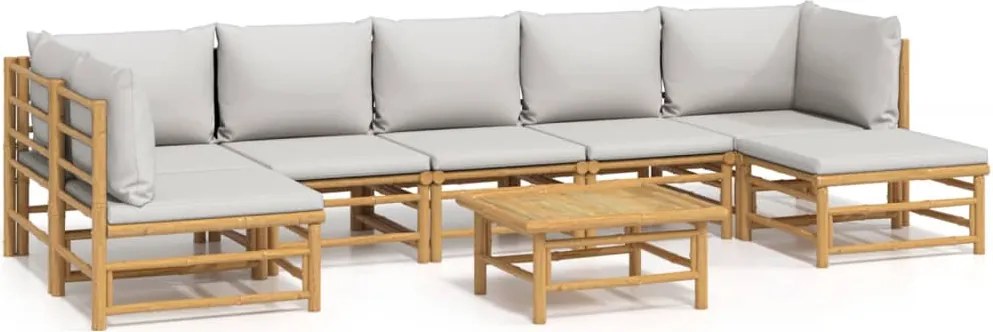 vidaXL Set mobilier de grădină cu perne gri deschis, 8 piese, bambus
