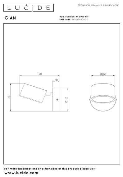 Lucide 44217/08/41 - Spot LED de perete GIAN, 9W, 230V, bej