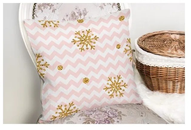 Față de pernă cu model de Crăciun Minimalist Cushion Covers Golden Snowflakes, 42 x 42 cm