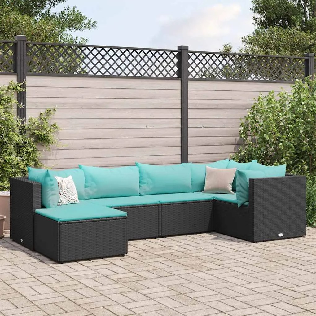 3308212 vidaXL Set mobilier de grădină cu perne, 6 piese, negru, poliratan