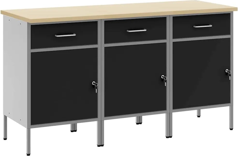 vidaXL Dulap de lucru cu sertar 3 pcs Negru și Gri 150 x 55 x 85 cm