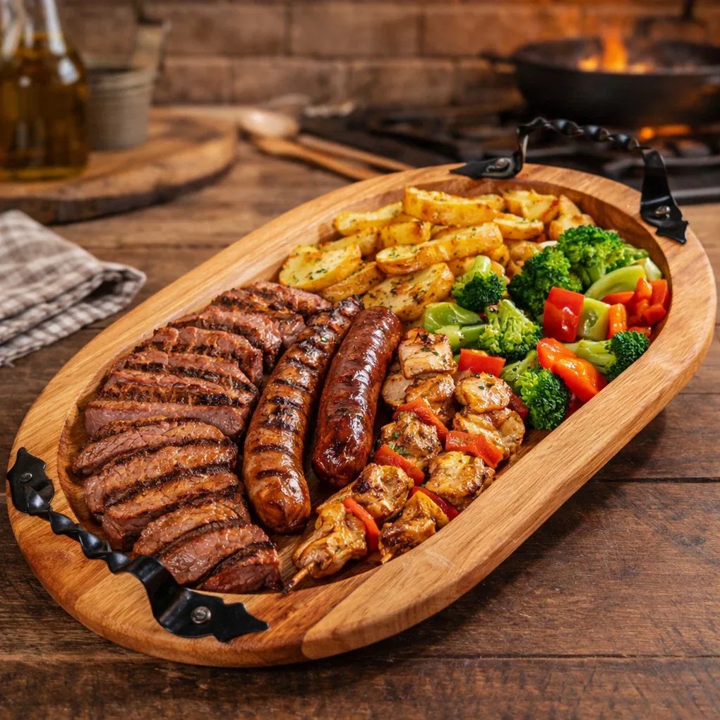 Tava lemn cu manere din fier forjat, in diferite forme