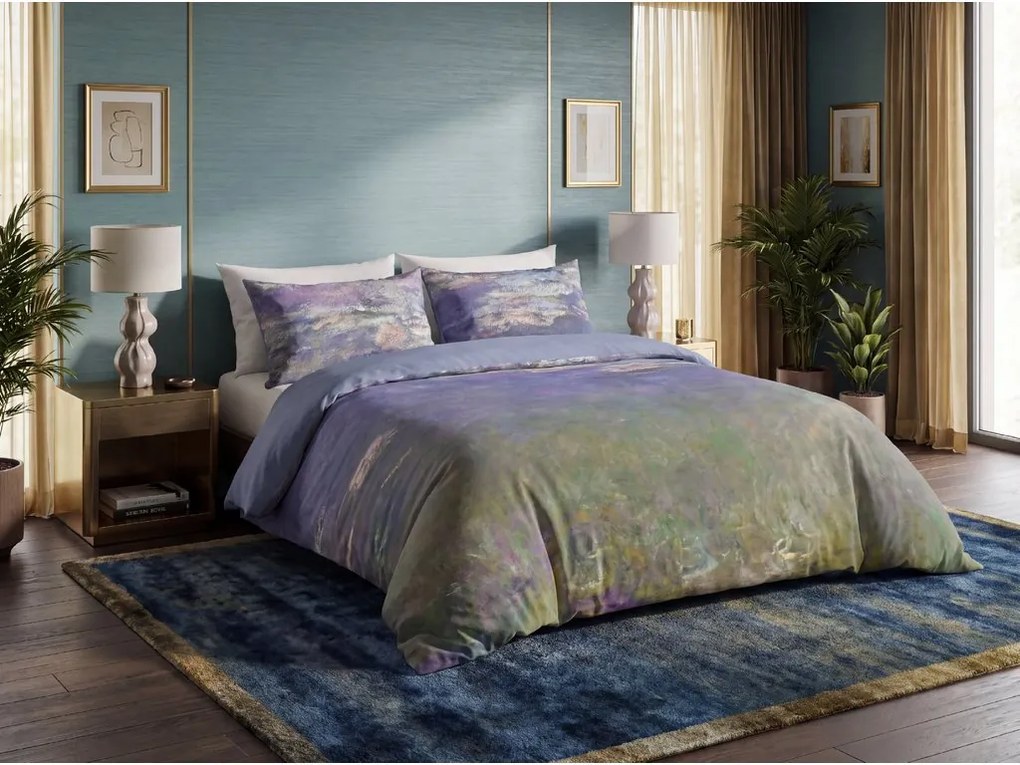 Lenjerie de pat din satin de bumbac WATER LILIES ART COLLECTION Dimensiune lenjerie de pat: 2 buc 60 x 70 cm | 200 x 200 cm