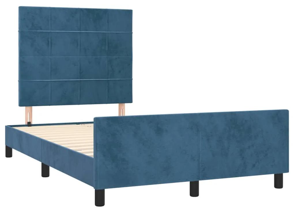 3270582 vidaXL Cadru de pat cu tăblie, albastru închis, 120x190 cm, catifea