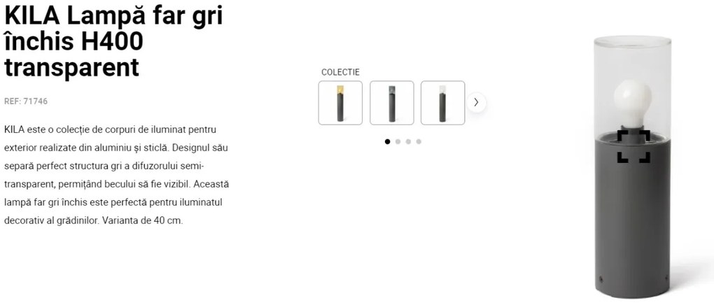 Stalp pentru iluminat exterior IP65 KILA H-40cm transparent