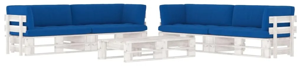 3067006 vidaXL Set mobilier din paleți cu perne, 6 piese, alb, lemn pin tratat