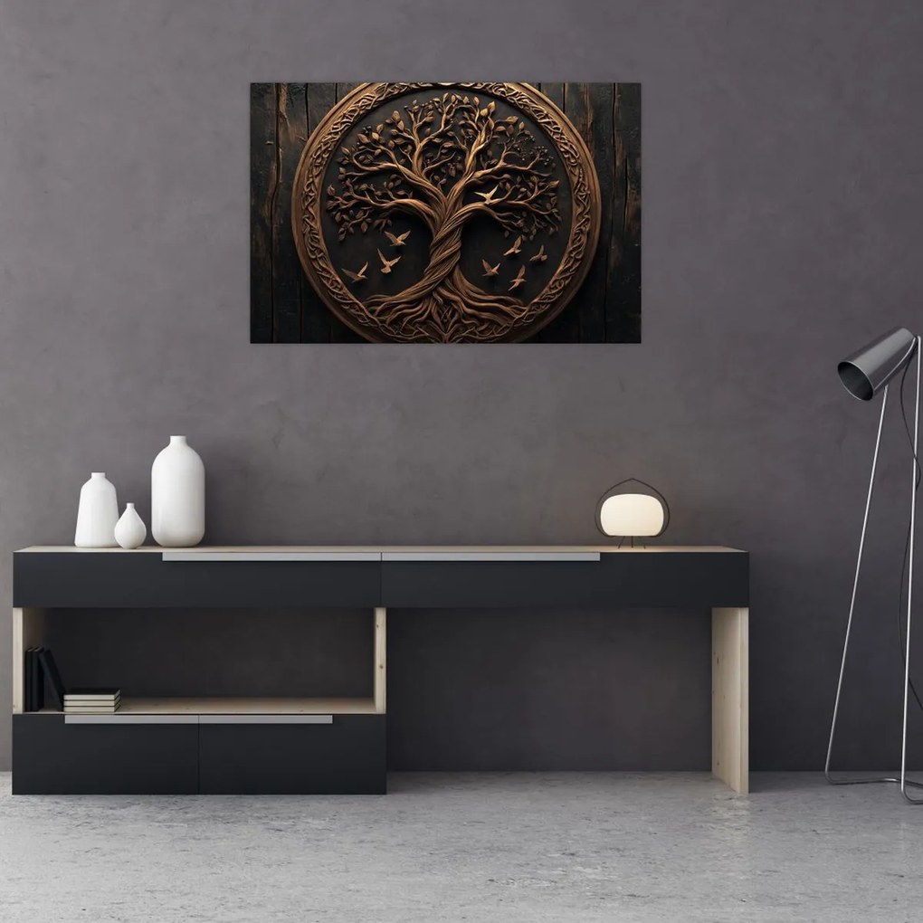 Tablou – Arborele vieții din lemn (90x60 cm)