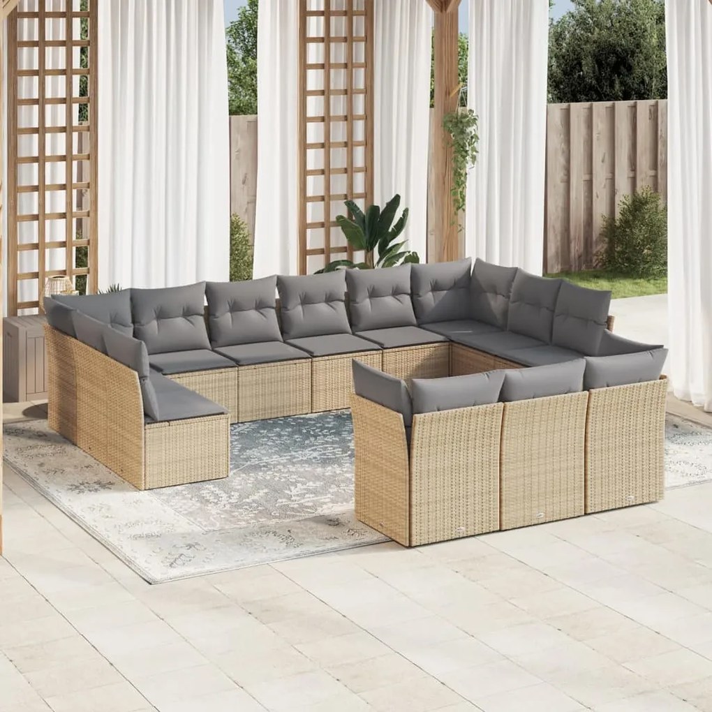 vidaXL Set canapele de grădină, 13 piese, cu perne, bej, poliratan