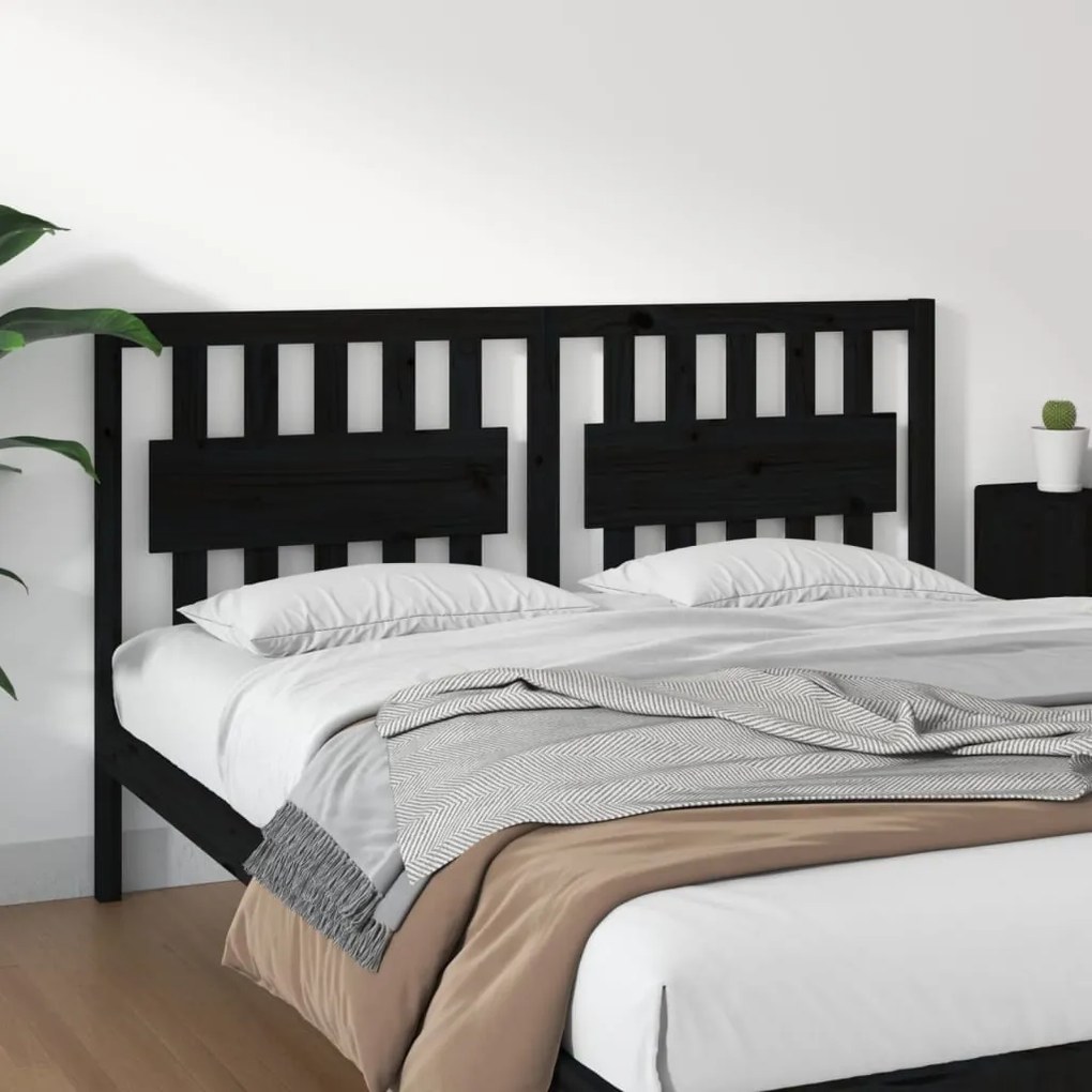 vidaXL Tăblie de pat, negru, 155,5x4x100 cm, lemn masiv de pin