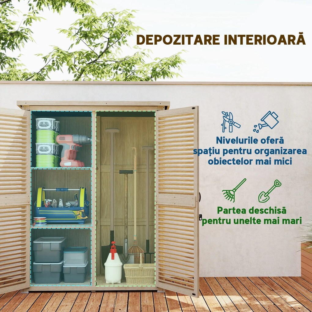 Outsunny Magazie de Gradina din Lemn, Dulap de Depozitare