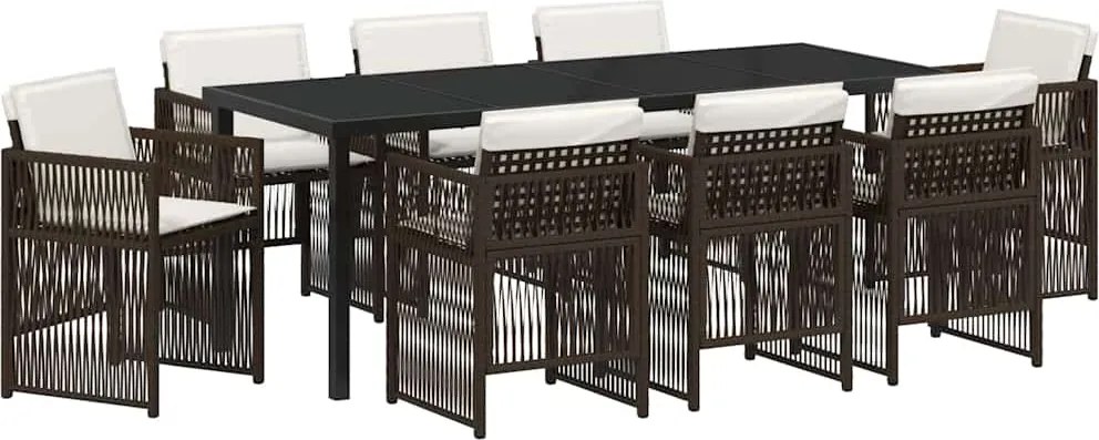 vidaXL Set de masă pentru grădină 9 pcs Maro Oțel vopsit electrostatic
