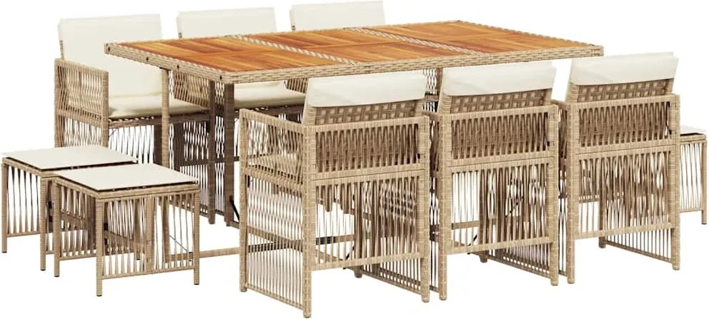 vidaXL Set mobilier de grădină cu perne, 11 piese, bej, poliratan