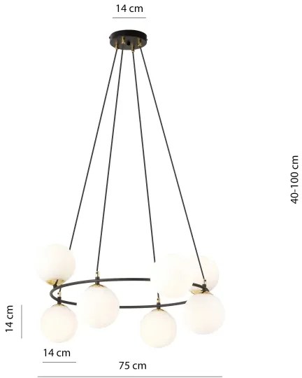 Lustră pe cablu AZURA 8xE14/10W/230V negru/alb