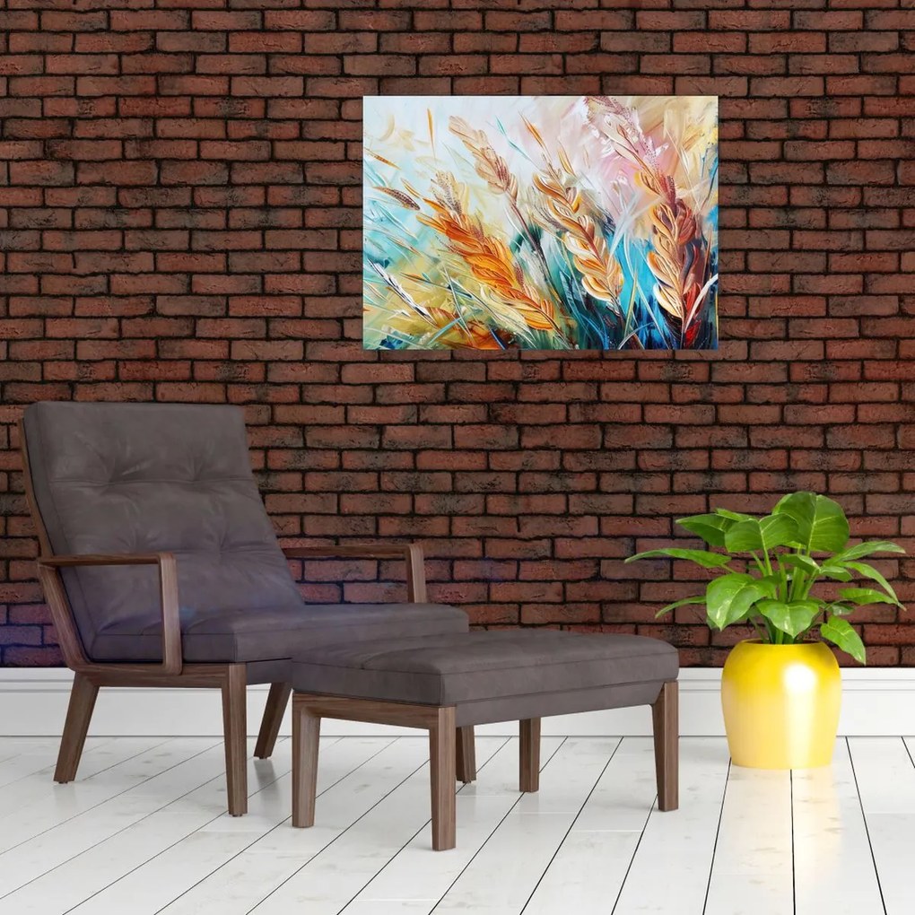 Tablou pe sticlă - Grâu, abstracție (70x50 cm)