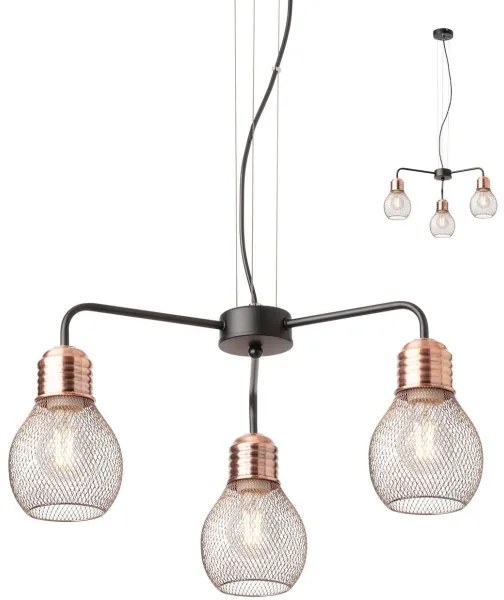 Redo 01-1579 - Candelabru suspendat pe cablu EDISON 3xE27/42W/230V, diametru 53 cm, negru/cupru
