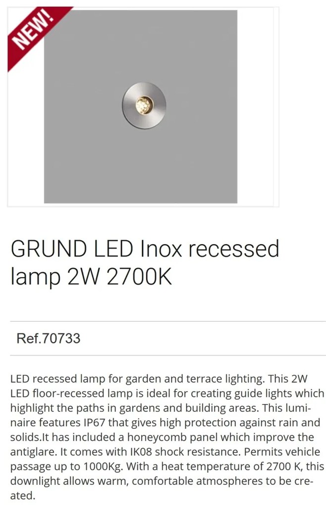 Spot LED incastrabil de exterior pavaj GRUND 2W inox
