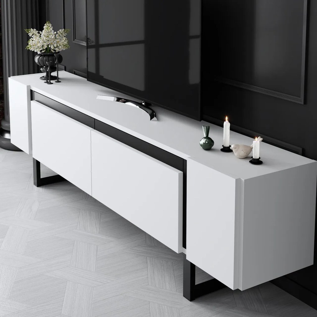 Comoda TV, Hanah Home, Yildiz, 180x50x30 cm, Alb/Negru