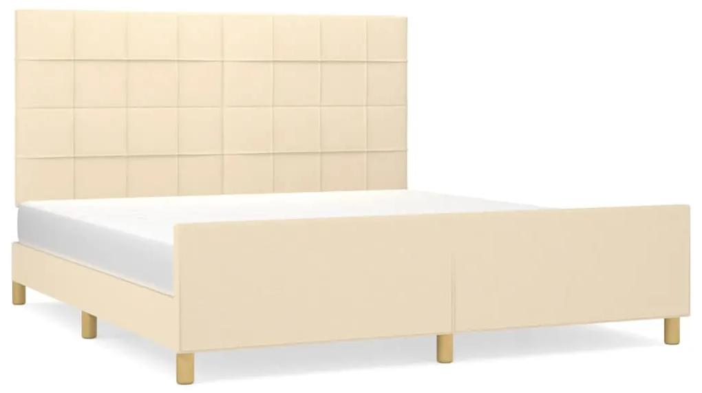 Cadru de pat cu tablie, crem, 180x200 cm, textil Crem, 180 x 200 cm, Cu blocuri patrate