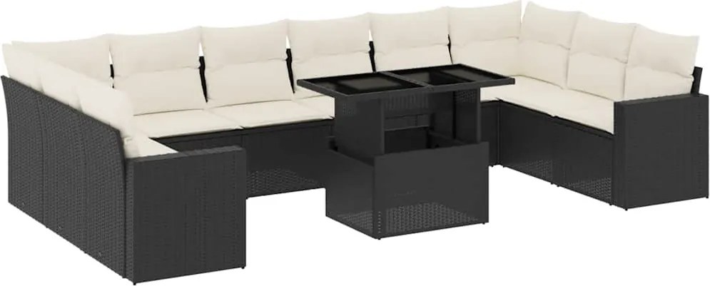 vidaXL Set canapele de grădină cu perne, 11 piese, negru, poliratan