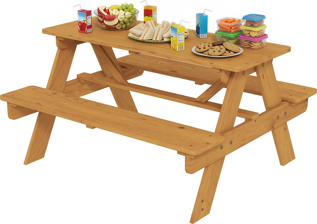 AIYAPLAY Set mobilier de exterior pentru copii, masă de picnic pentru copii cu bănci, structură din lemn masiv, lemn natural | Aosom Romania