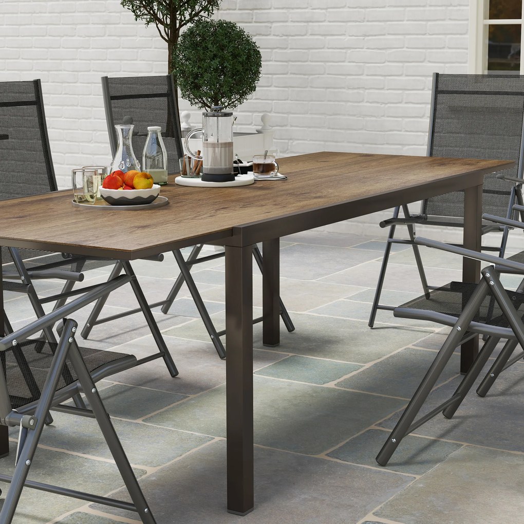 Outsunny Masă Extensibilă pentru Terasă cu Margini din aluminiu, 160/240x90x74 cm, Maro | Aosom Romania