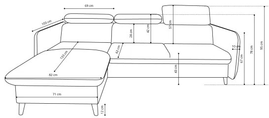 Colțar extensibil NISA, în formă de L, cu spațiu de depozitare, gri, orientare stânga