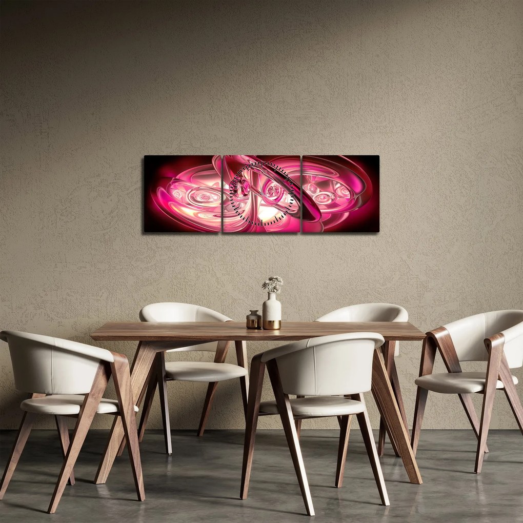Tabloul cu fractali roz (cu ceas) (90x30 cm)