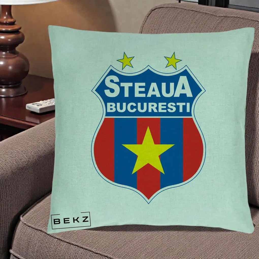 Perna Personalizata Steaua Bucuresti Fotbal, 40x40 cm, Verde Menta, Husa Detasabila, Perna Inclusa, BEKZ®