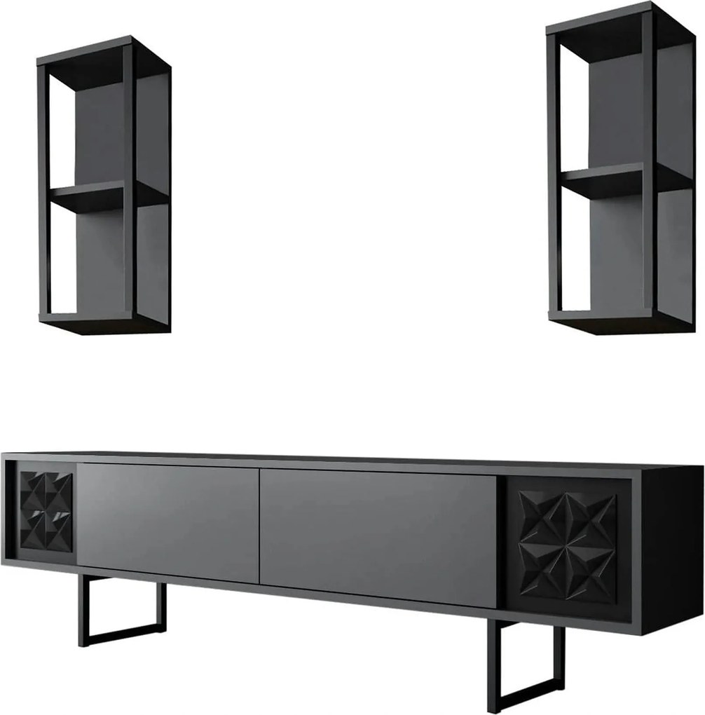 Mobilier living 618BLY1154, gri/negru, PAL melaminat/metal, 4 piese