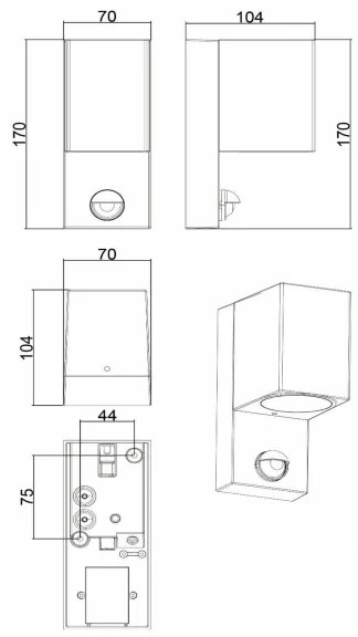 Corp de iluminat de exterior cu senzor Lucide 69802/01/30 ZARO 1xGU10/7W/230V IP65 negru