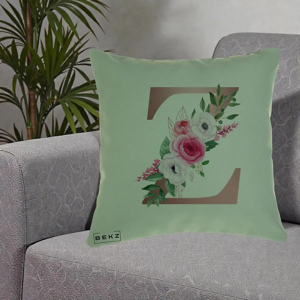 Cadou Personalizat - Perna Personalizata Monograma Rose Gold Litera Z, 40x40 cm, Verde, Husa Detasabila, Perna Inclusa, BEKZ®