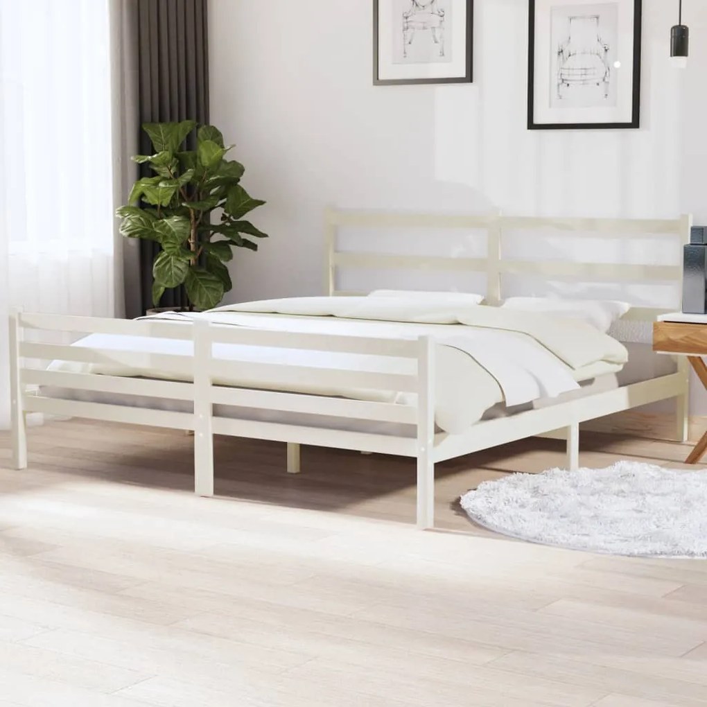 3103729 vidaXL Cadru de pat Super King, alb, 180x200 cm, lemn masiv de pin