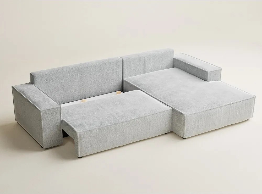 Colțar gri deschis extensibil/cu spațiu de depozitare cu tapițerie din chenille (cu colț pe partea dreaptă/cu șezlong) Maze – Maison de Rêve