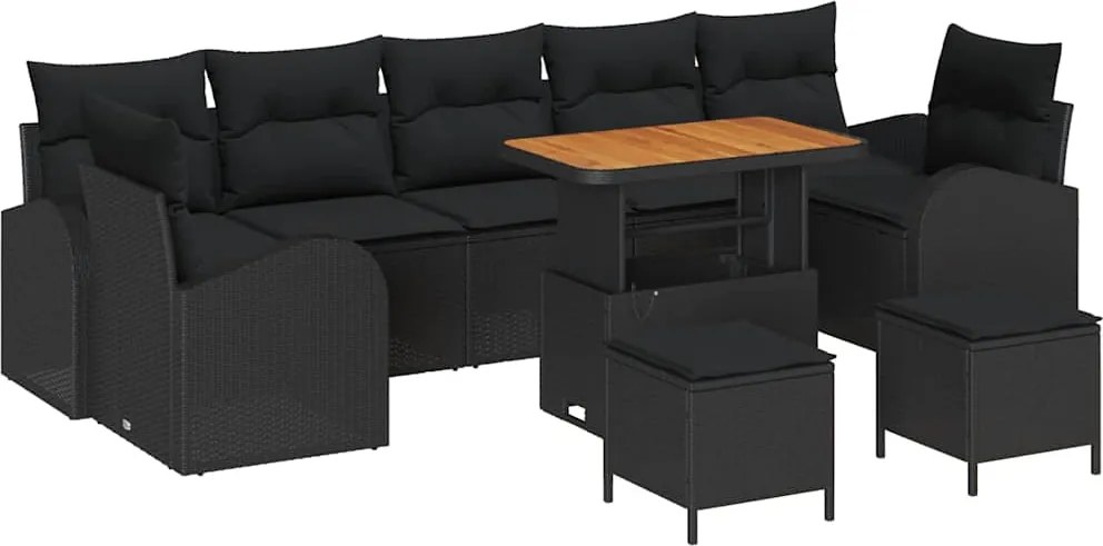 vidaXL Set de canapele pentru grădină cu pernă cu pernă 10 pcs Negru