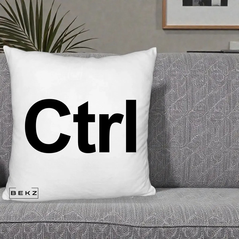 Perna Personalizata Tasta Ctrl Tipografie Bold, 40x40 cm, Alb Pufos, Husa Detasabila, Perna Inclusa, BEKZ®
