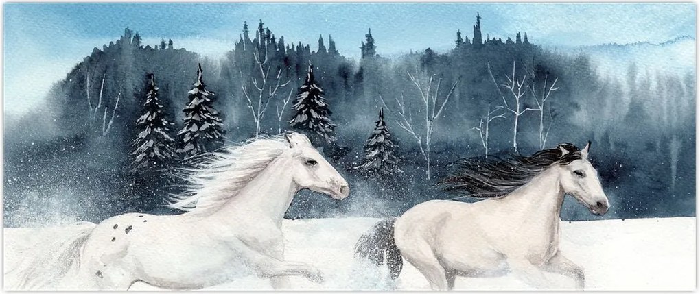 Tablou cu caii pictați (120x50 cm)