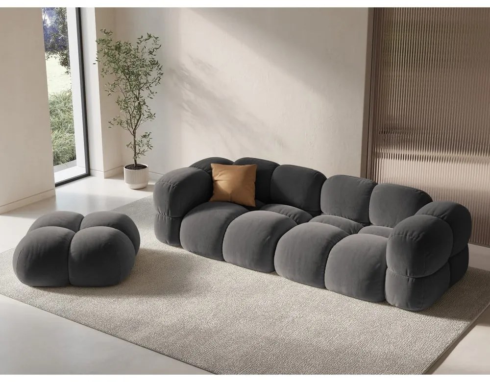 Canapea gri cu tapițerie din catifea 250 cm Loretto – Cosmopolitan Design