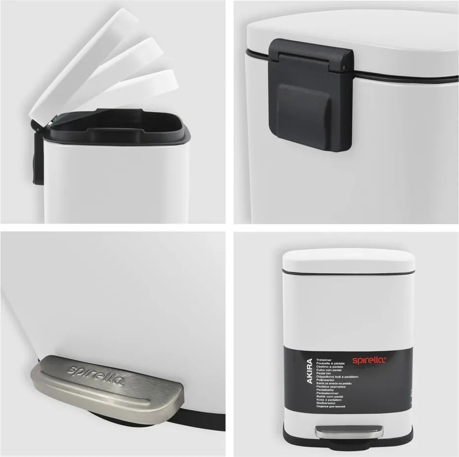 Coș de gunoi alb mat cu pedală din oțel 5 l Akira – Spirella