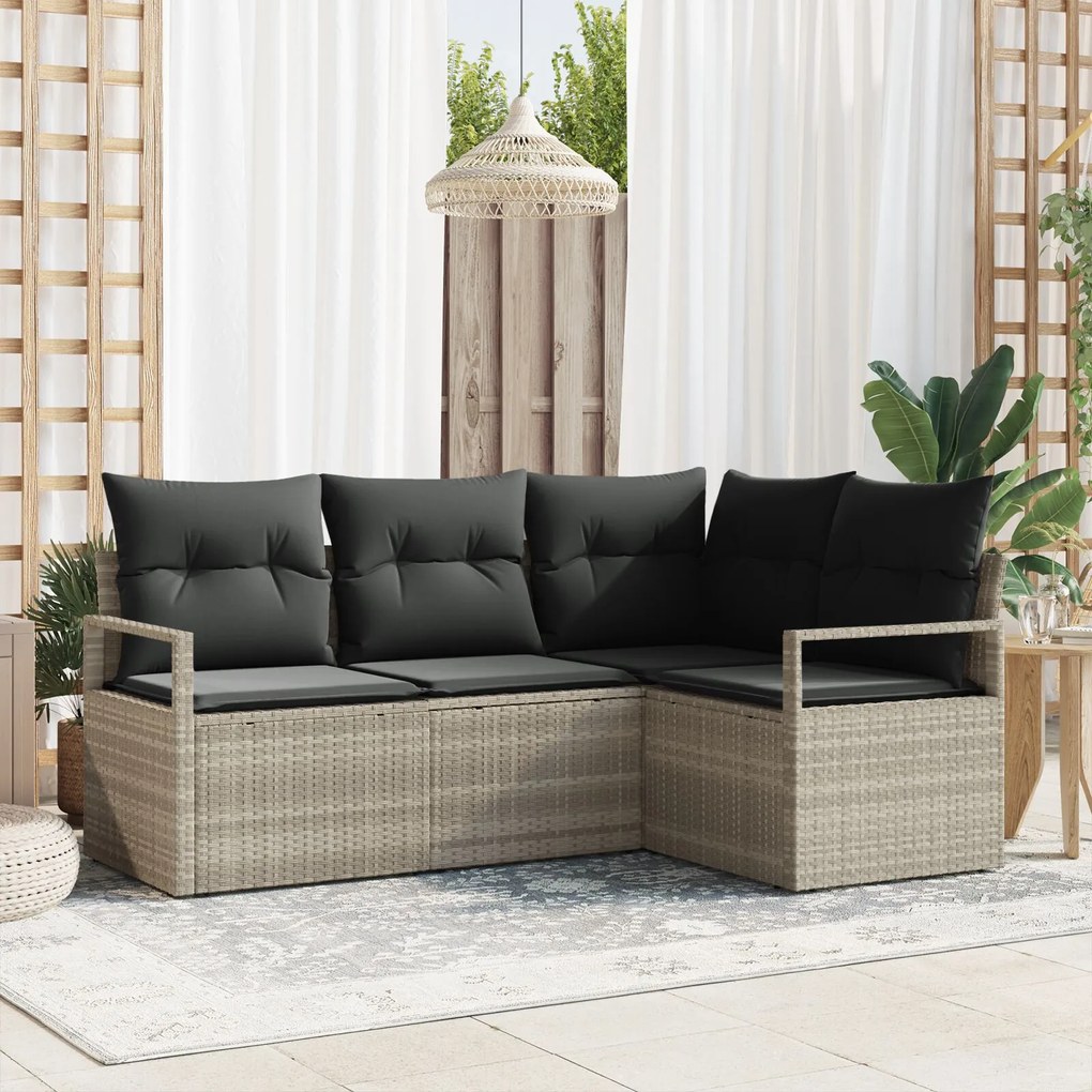 vidaXL Set de canapele pentru grădină 4 pcs Gri deschis Rattan poli