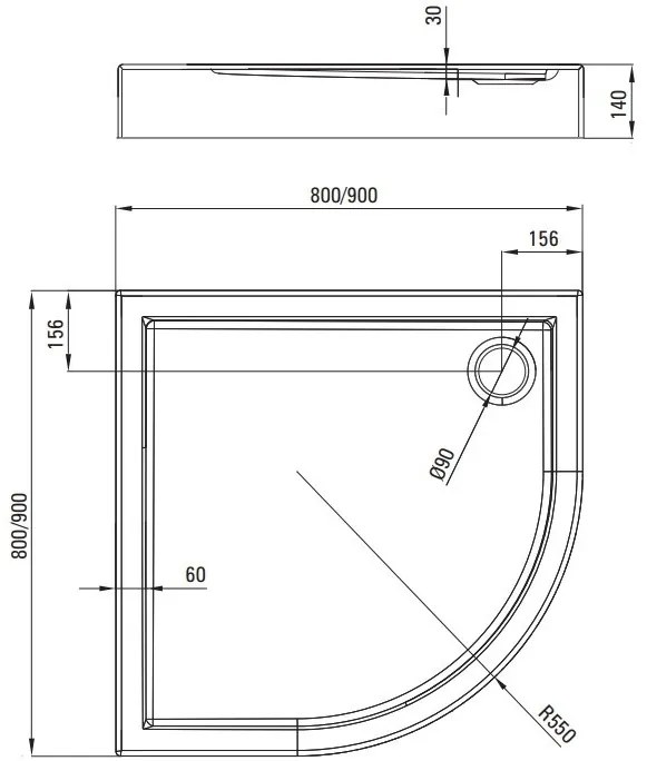 Cadita dus semirotunda Deante Jasmin Plus alb 90 cm