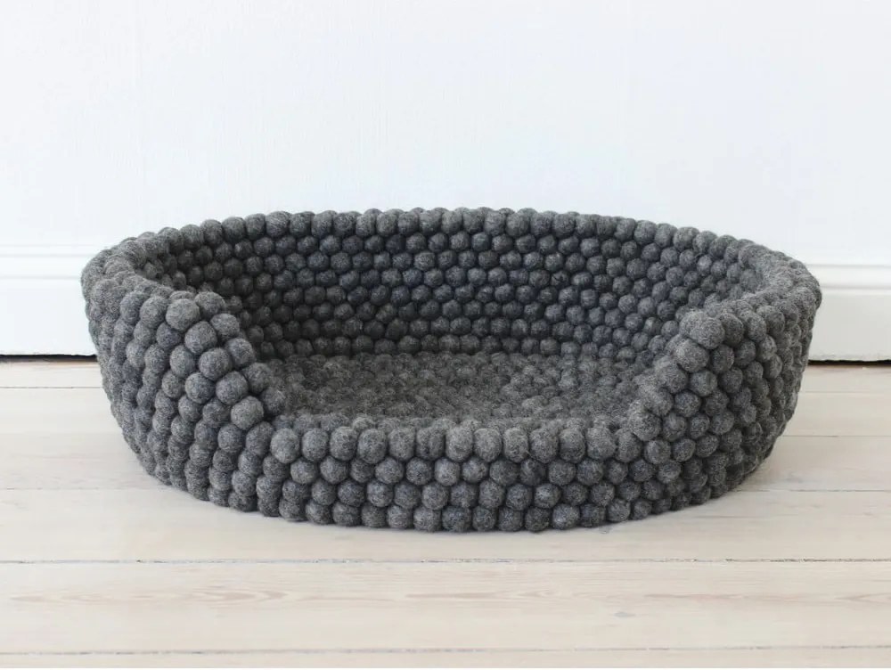 Pat cu bile din lână, pentru animale de companie Wooldot Ball Pet Basket, 60 x 40 cm, antracit