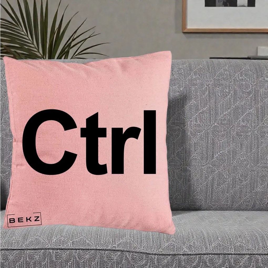 Perna Personalizata Tasta Ctrl Tipografie Bold, 40x40 cm, Roz, Husa Detasabila, Perna Inclusa, BEKZ®