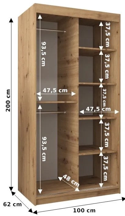 Dulap de haine 100 cm Toki 2 (alb mat + stejar artisan). 1064959
