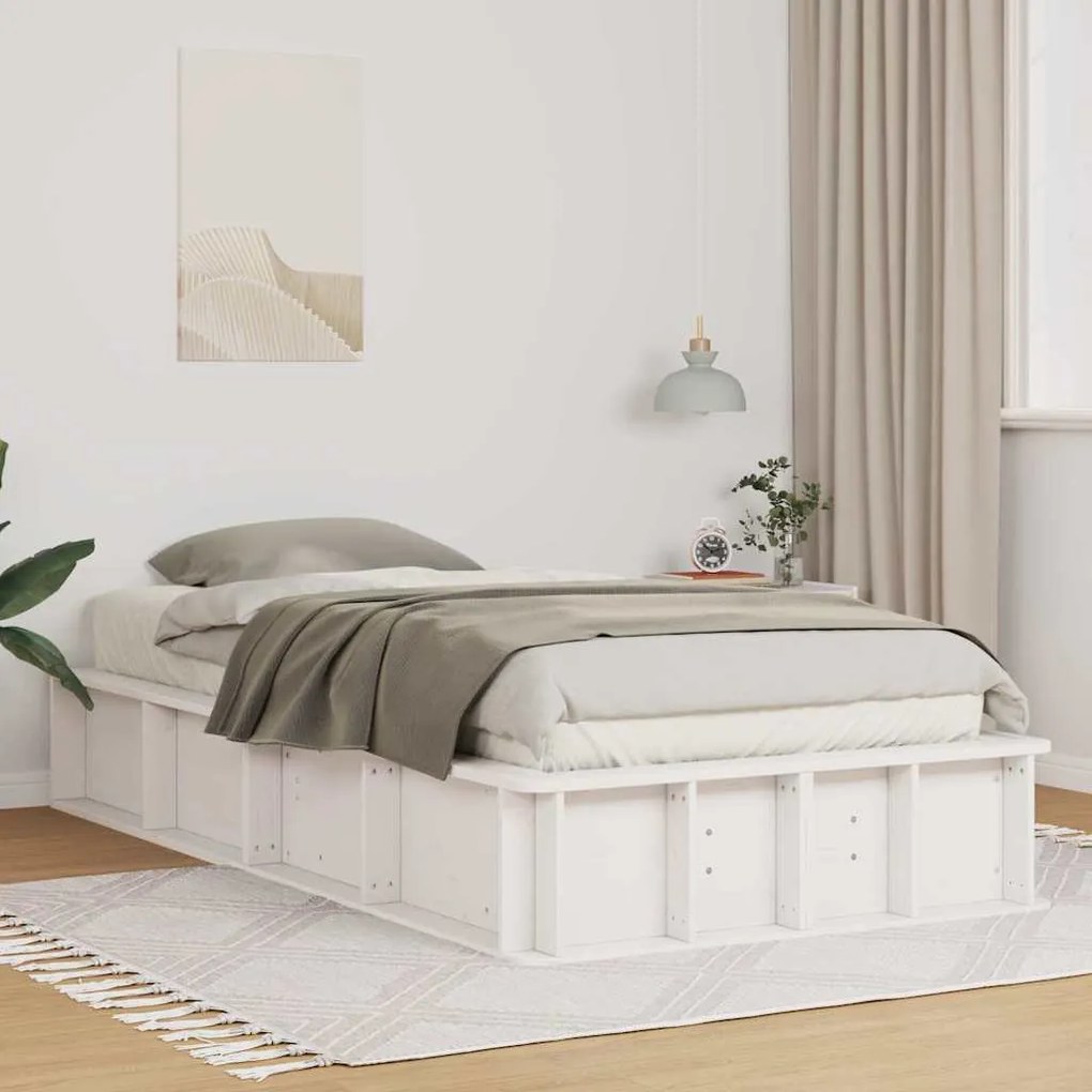 vidaXL Cadru de pat cu depozitare Manual Alb 90 x 190 cm lemn