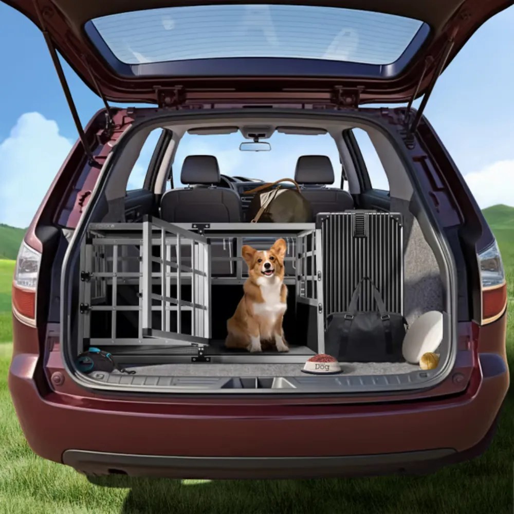 Cușcă de transport pentru câini BRUNO, 89x70x51cm, argintiu/negru Cadoca